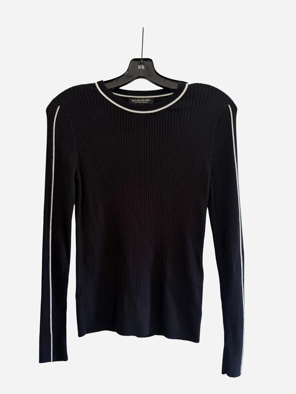 Banana Republic Black Ribbed Crewneck Sweater with White Trim